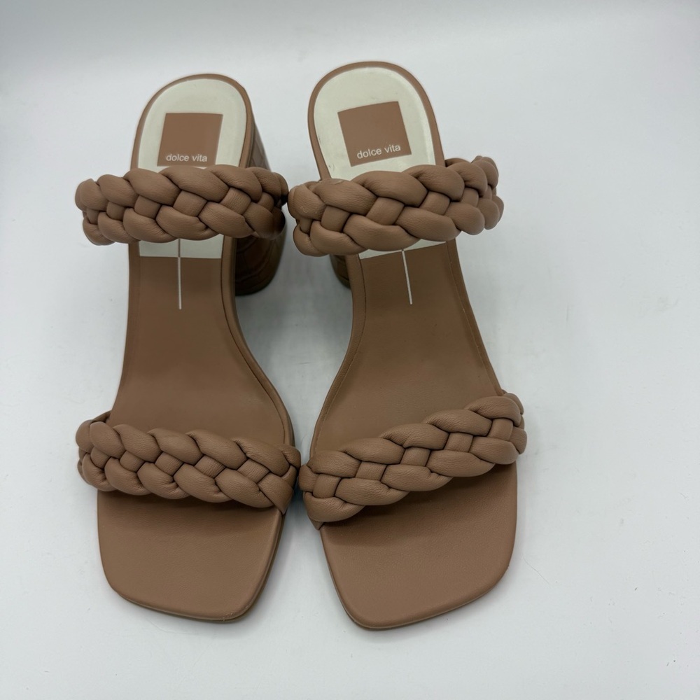 DOLCE VITA Paily CAFE STELLA Sandals Size 9.5 Tan Braided Square Toe Heeled
